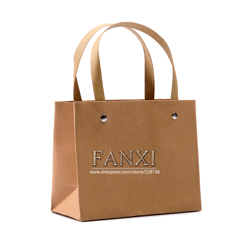 FANXI Wholesale White And Brown Gift Bags With Handle For Jewelry Gift Cloth Storage Custom Kraft Paper Bag