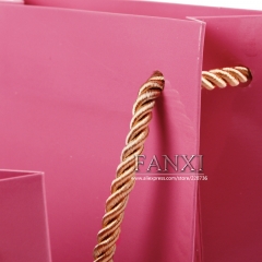FANXI Wholesale Custom Logo Rose Red Gift Packaging Bags With Gold Cord Glossy Finish Paper Jewelry Bag
