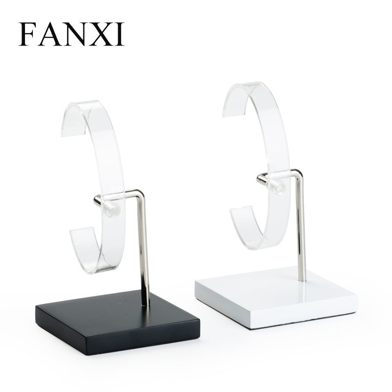 FANXI Wholesale Custom Wood With Lacquer Base and Transparent Acrylic Rack For Bangle Jewelry And Wrist Watch Display Stand
