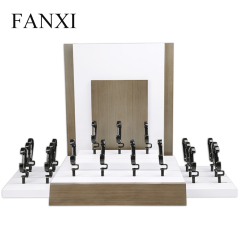 FANXI Wholesale Custom White And Champagne With Black Rubber C Ring Luxury Glossy Finish Lacquer Watch Display Set