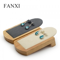 FANXI Custom Wholesale Stock Microfiber Jewelry Display Props For Jewellery Shop Exhibitor Natural Wood Earrings Display Stand