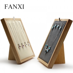 FANXI Wholelsale Custom Pendant Jewelry Display Porps Beige and Gray Microfiber Necklace Display Stand