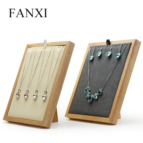 FANXI Wholelsale Custom Pendant Jewelry Display Porps Beige and Gray Microfiber Necklace Display Stand