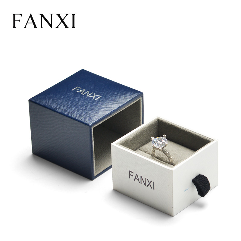 FANXI Custom Jewellery Boxes With White And Blue Leatherette Paper For Ring Necklace Bracelet Bangle Gift Packaging Drawer Jewelry Box