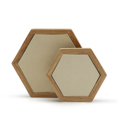 FANXI Wholesale Custom Gray And Beige Microfiber Jewellery Shop Showcase Hexagon Solid Wood Jewelry Display Props