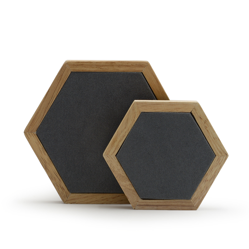 FANXI Wholesale Custom Gray And Beige Microfiber Jewellery Shop Showcase Hexagon Solid Wood Jewelry Display Props