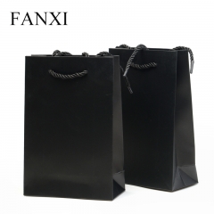 FANXI Custom Logo Blue And Black Shopping Packaging Bags With Cord For Watch Cosmetic Cloth Jewelry Storage Coated Paper Gift Bag