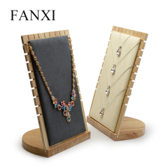 FANXI OEM Custom Solid Wood Jewelry Display Props For Pendant Showcase Microfiber Necklace Display Holder