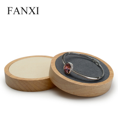 FANXI Custom Microfiber Jewellery Display Stand Holder For Ring Earrings Necklace Bangle Bracelet Exhibitor Solid Wood Round Jewelry Display Block