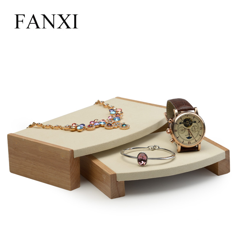 FANXI OEM Custom Wooden Jewellery Exhibitor Organizer With Microfiber Insert For Ring Earrings Necklace Bangle Bracelet Jewelry Display Holder