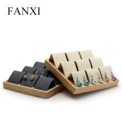 FANXI OEM Custom Natural Wood Jewelry Display Tray With Microfiber Insert For 9 Earrings Jewelry Earring Tray