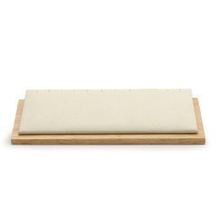 FANXI OEM Wholesale Beige Gray Microfiber Jewellery Holder For Necklace Pendant Earrings Natural Wood Jewelry display