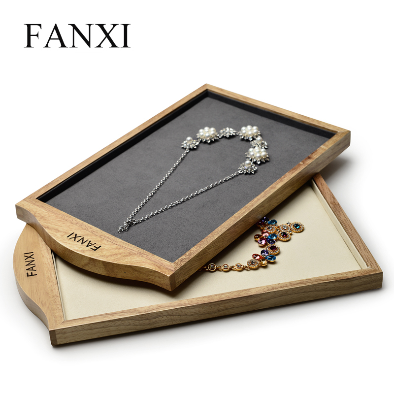 FANXI Custom Jewellery Display Holder With Microfiber For Ring Pendant Bracelet Big Necklace Exhibitor Solid Wood Jewelry Organizer