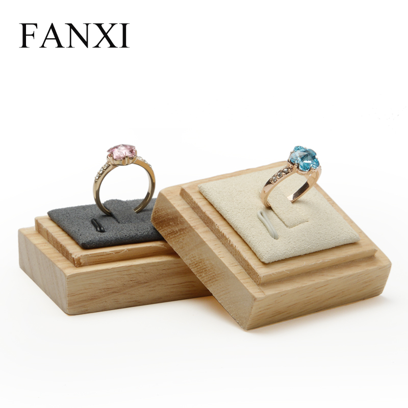 FANXI OEM Jewellery Display Stand With Microfiber Insert Solid Wood Jewelry Ring Display Holder