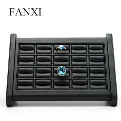 FANXI Black PU Leather Jewelry Exhibitor Organizer For 20 Rings Holder Ring Display Props