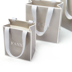 FANXI Custom Printing Paper Shopping Bags For Jewelry Cosmetic Watch Cloth Packaging Glossy Finish Gray Paper Gift Bag