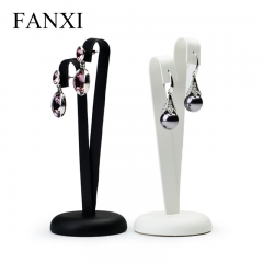 FANXI Custom Jewelry Display Stand For Shop Counter And Store Window Black And White PU Leather Earring Holder