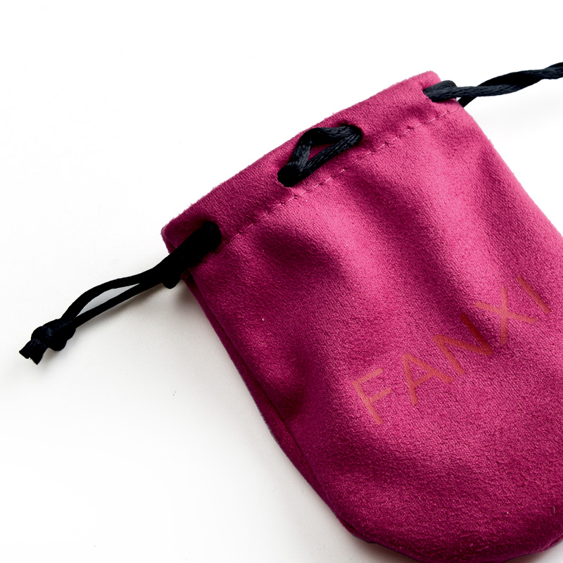 FANXI Custom Jewellery Pouch Bag For Ring Necklace Bracelet Packaging Drawstring Rose Red Suede Jewelry Pouch