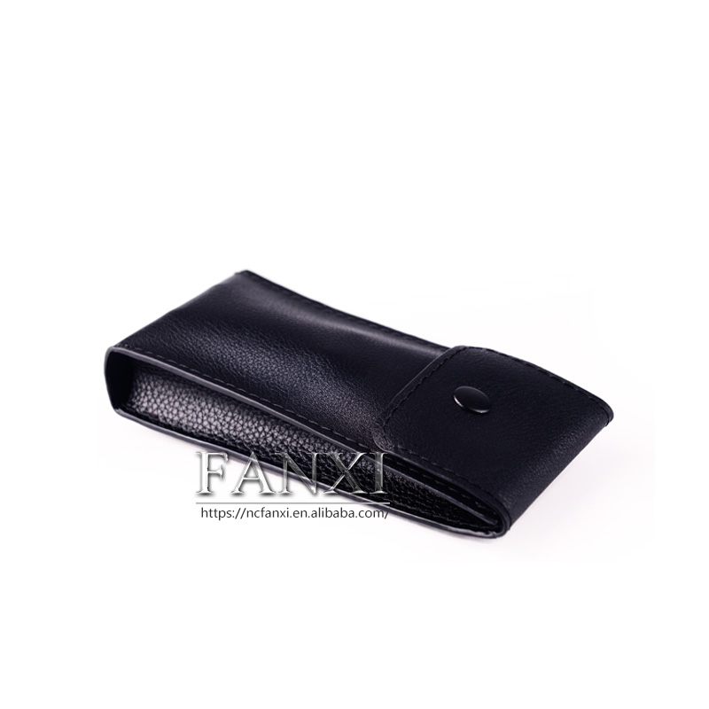 FANXI Wholesale Custom Jewellery Pouch Bag With Button For Jewelry Packaging Black PU Leather Watch Pouch