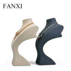 FANXI Jewelry Shop Counter And Window Display For Necklace Exhibitor beige And Gray Microfiber Jewellery Bust Elegant Resin Necklace Mannequin