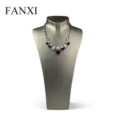 FANXI Luxury Gray PU Leather Necklace Mannequin For Jewelry Shop Counter And Window Showcase Resin Necklace display Bust