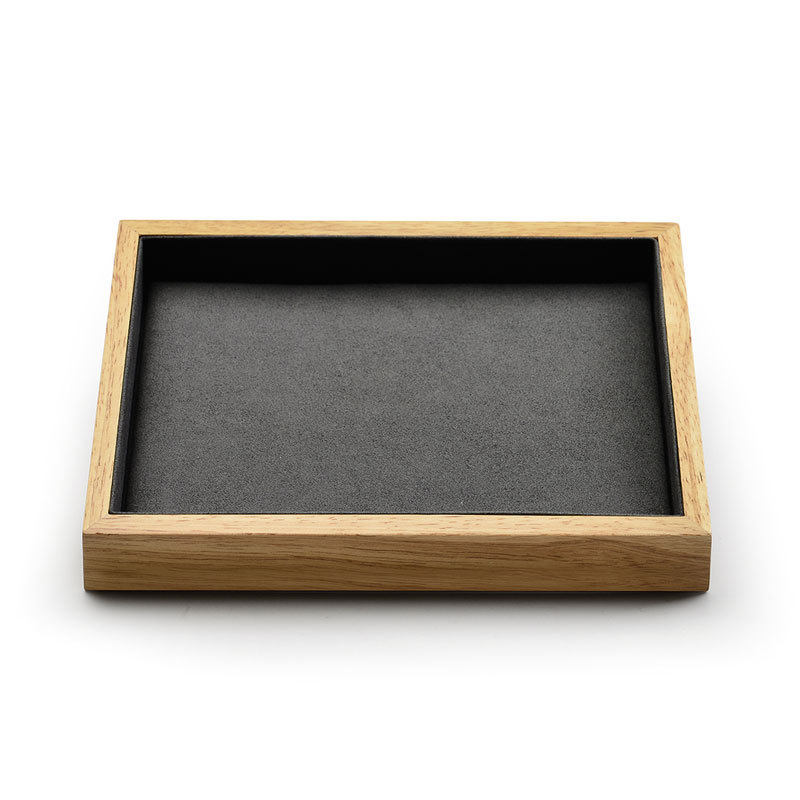 FANXI Beige And Gray Microfiber Jewellery Display Service Trays For Ring Necklace Bracelet Showcase Solid Wood Luxury Empty Jewelry Serving Tray