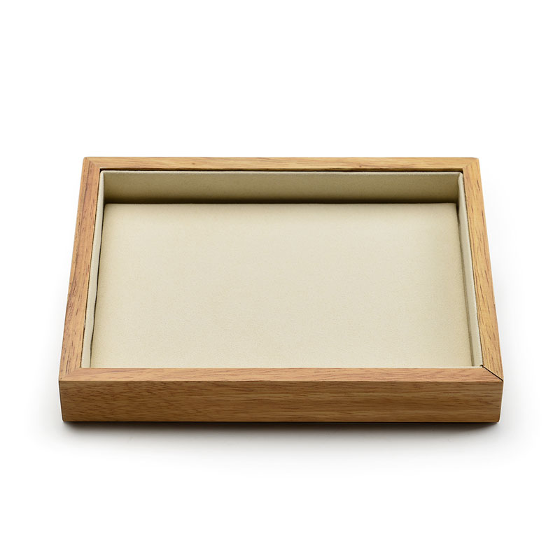 FANXI Beige And Gray Microfiber Jewellery Display Service Trays For Ring Necklace Bracelet Showcase Solid Wood Luxury Empty Jewelry Serving Tray