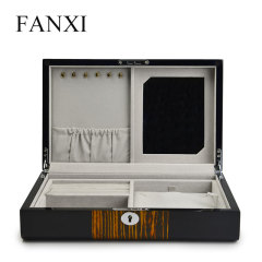 FANXI Custom Wood Jewellery Storage Box With Mirrors And Metal Lock For Ring Earrings Pendant Necklace Bracelet Packaging Luxury Wooden Jewelry Case