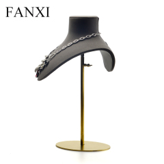 FANXI Wholesale Custom Resin Wrapped With PU Leather For Necklace Bust Pendant Jewelry Mannequin Metal Necklace Display