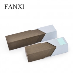 FANXI Sliding Cardboard Gift Packaging Box For Bracelet Necklace Jewellery Storage Custom Logo Brown And White Paper Drawer Jewelry Box