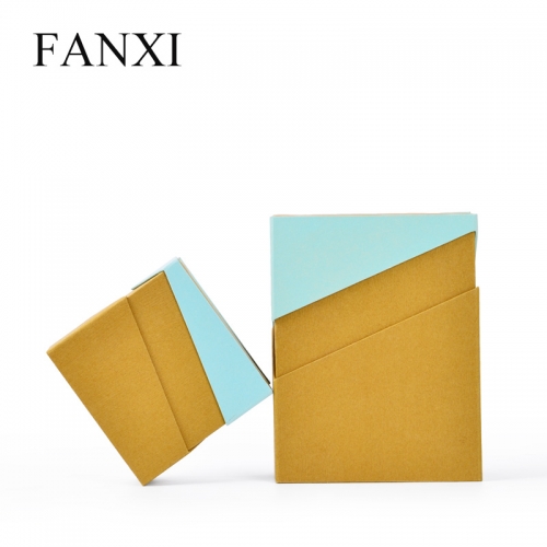 FANXI Custom Logo Yellow And Green Cardboard Gift Box With Foam Insert For Ring Earrings Necklace Jewelry Paper Box