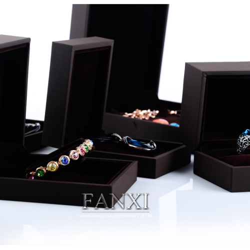 FANXI Wholesale Jewellery Packaging Boxes With Velvet Insert For Ring Necklace Bracelet Gift Storage Brown Fancy Leatherette Paper Custom Jewelry Box