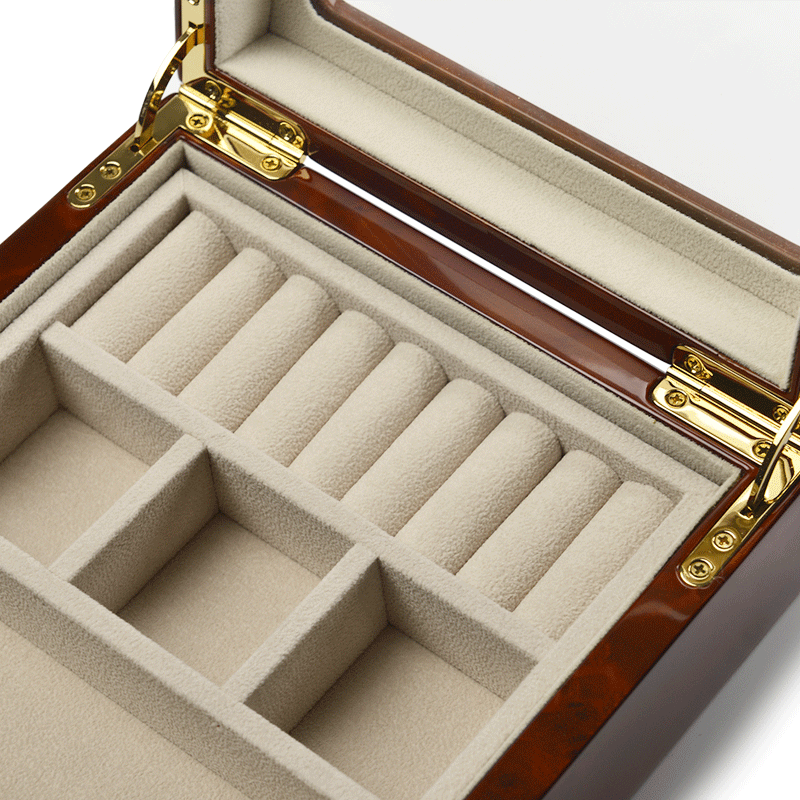 FANXI Custom Red Lacquer Jewellery Organizer Box With Velvet Insert And Glass lid For Ring Necklace Bracelet Watch Storage Luxury Wooden Jewelry Case
