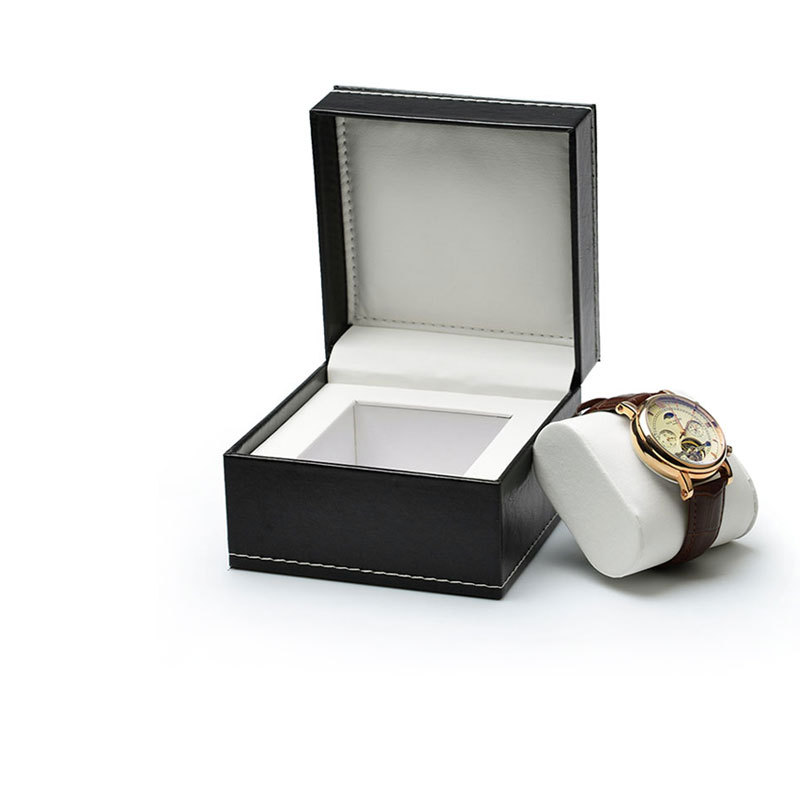 FANXI Custom Logo Bangle Bracelet Watch Packaging Box With white Leather Pillow And Sewing Luxury Black PU Leather Watch Box