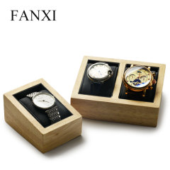 FANXI Custom Size Wooden Jewelry Organizer With Gray Microfiber Pillow For Bangle Bracelet Jewelry Solid Wood Watch Display Holder