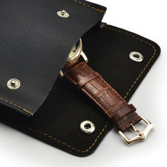 FANXI Custom PU jewelry Bag With Gold Sewing For Watch Shop Party Favors Double Button Black Luxury Leather Watch Pouch