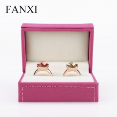 FANXI Custom Jewellery Gift Boxes With Beige Velvet Insert For Ring Double Ring Necklace Bracelet Jewelry Set Rose Red Leather Jewelry Packaging Box