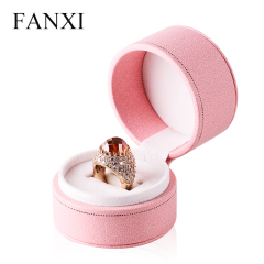 FANXI Custom Plastic Jewelry Packaging Box With Velvet Insert For Ring And Necklace White And Pink Leather Round Jewelry Box