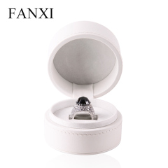 FANXI Custom Plastic Jewelry Packaging Box With Velvet Insert For Ring And Necklace White And Pink Leather Round Jewelry Box