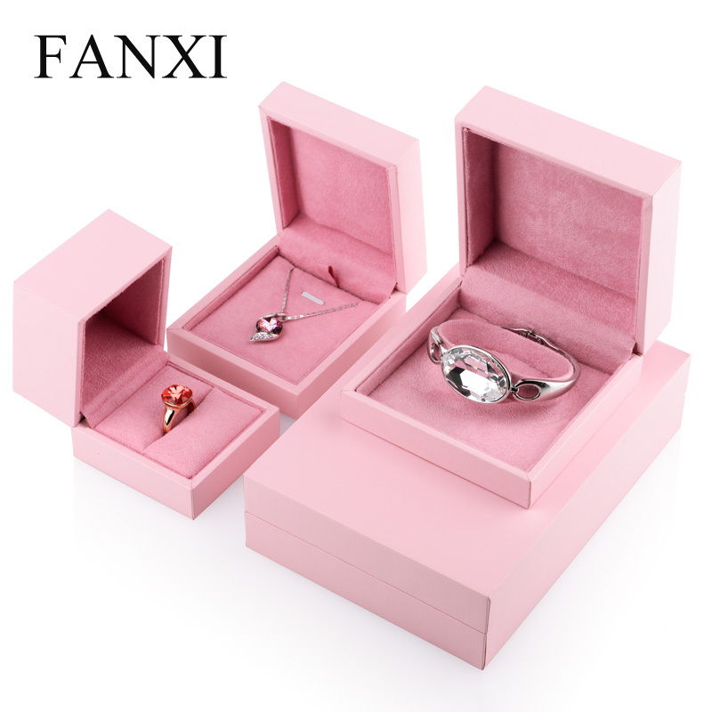 FANXI Custom Vintage Pink leatherette Paper Gift Boxes Storage Necklace Ring Bangle Jewelry Packing Box