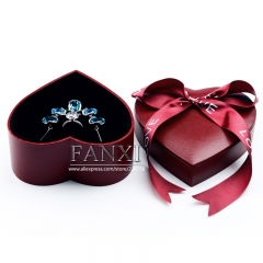 FANXI Custom Elegant Jewellery Gift Box With Ribbon And Foam Insert For Ring And Necklace Packaging Red Leatherette Paper Heart-shaped Jewelry Box