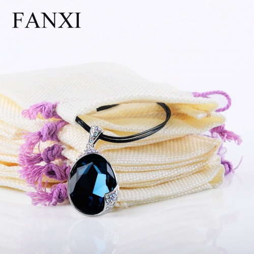 FANXI Custom Logo High Quality Linen Fabric Jewelry Packing Bag Jewelry Pouch