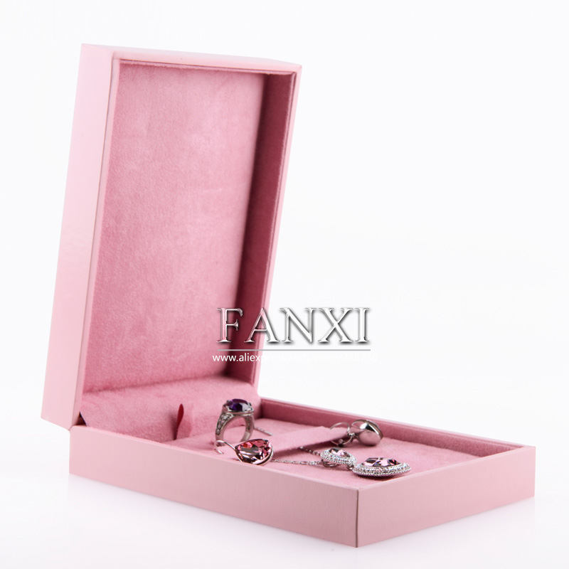 FANXI Custom Vintage Pink leatherette Paper Gift Boxes Storage Necklace Ring Bangle Jewelry Packing Box