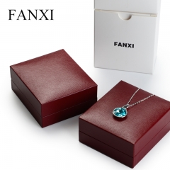 FANXI Factory Jewelry Box Series Red Color Leatherette Paper And Velvet Insert Plastic Pendant Earring Box