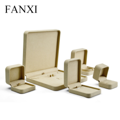 FANXI Factory Fine Workmanship Luxury Almond Color Microfiber Packing Ring Earring Bracelet Necklace Jewelry Box