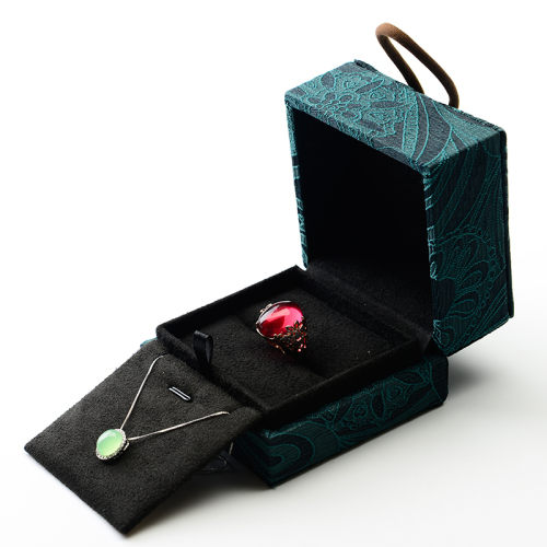 FANXI Unique Handmade Chinese Green Silk Embroidery Suede Insert Boxes for Jewelry Ring Pendant Bracelet Gift Packaging Box