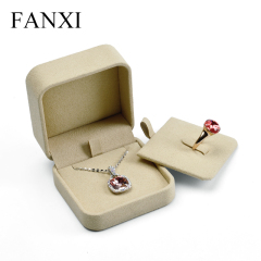 FANXI Factory Fine Workmanship Luxury Almond Color Microfiber Packing Ring Earring Bracelet Necklace Jewelry Box