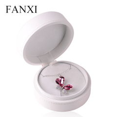 FANXI Custom Plastic Jewelry Packaging Box With Velvet Insert For Ring And Necklace White And Pink Leather Round Jewelry Box