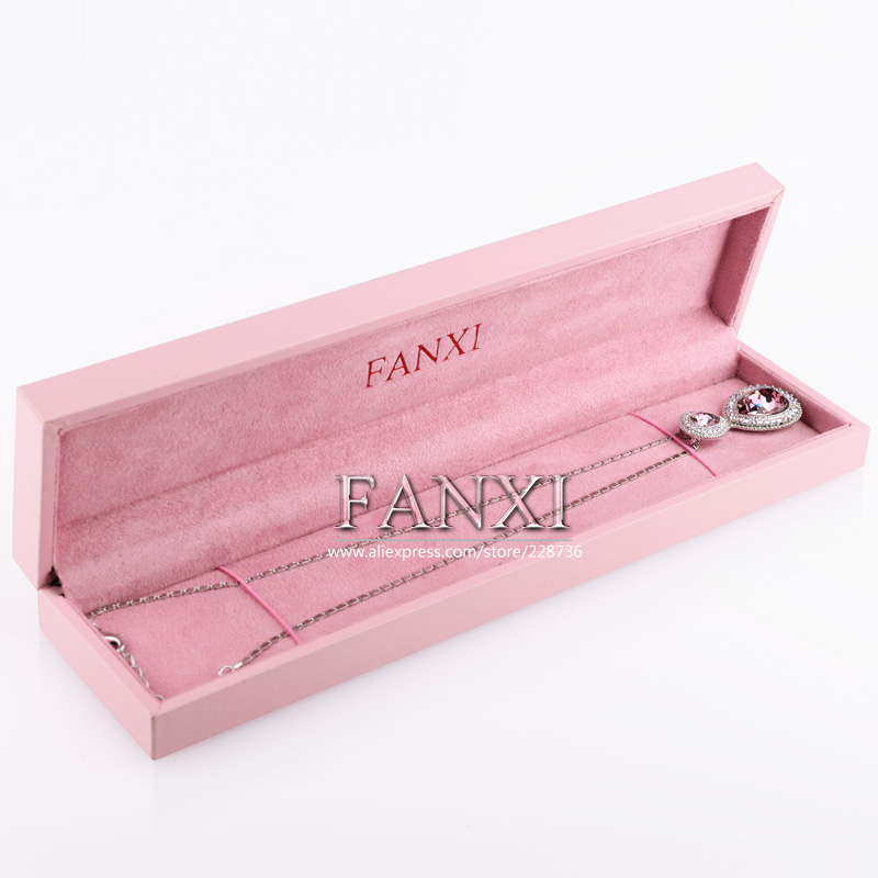 FANXI Custom Vintage Pink leatherette Paper Gift Boxes Storage Necklace Ring Bangle Jewelry Packing Box