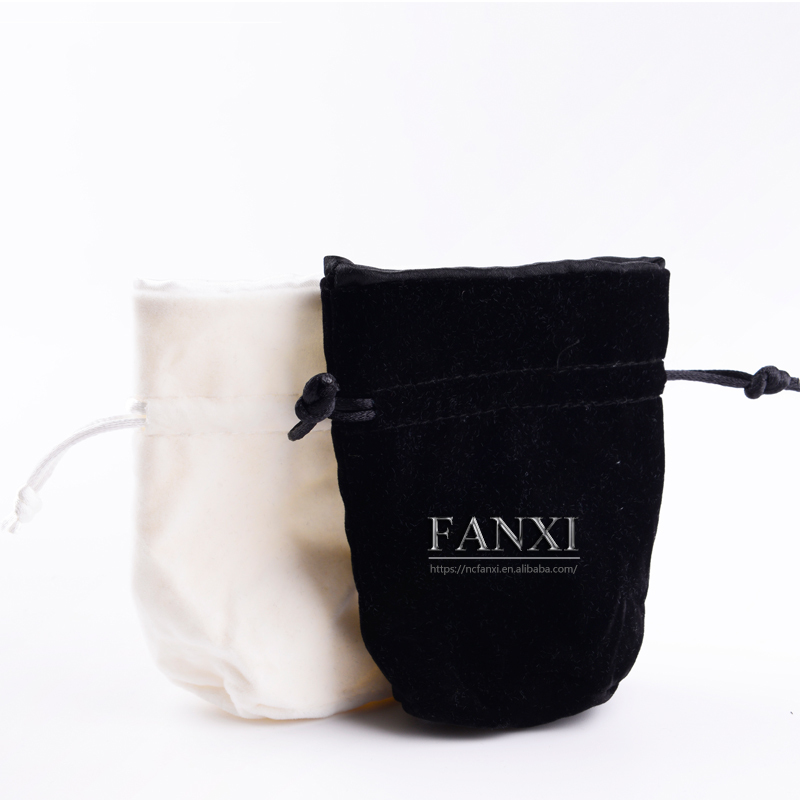 FANXI China Wholesale Custom logo black white Velvet Jewelry Drawstring Pouch Bag Round Bottom Gift Bags